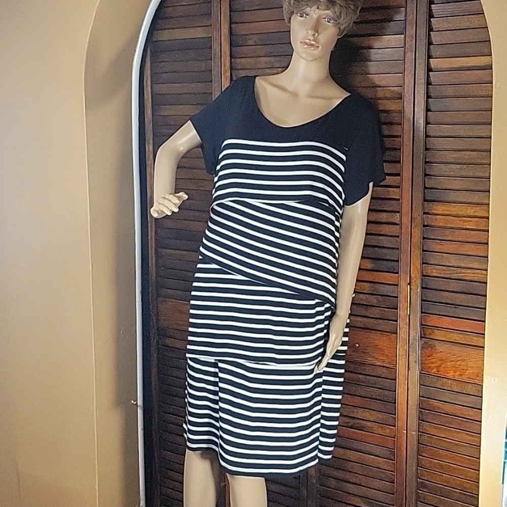 NY Collection Woman Black & White Striped Size 1x Dress
